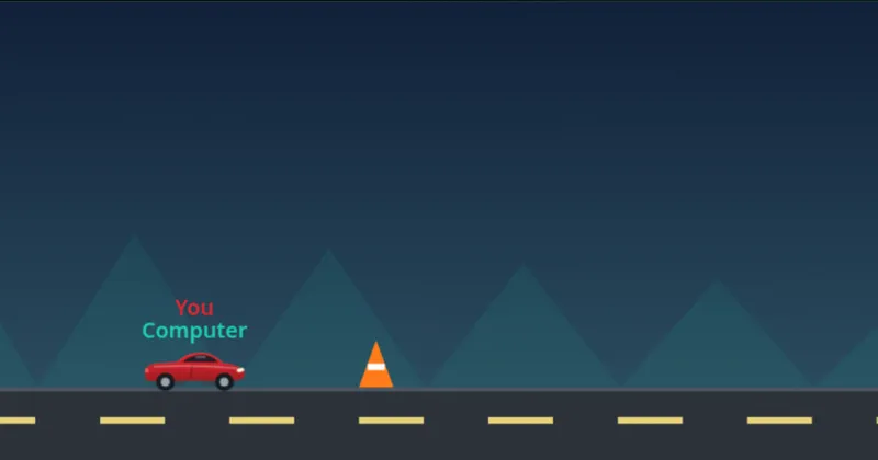 Roadster Runner car jumping game: a red roadster jumping a cow on a desert road with a jet and dust beneath it