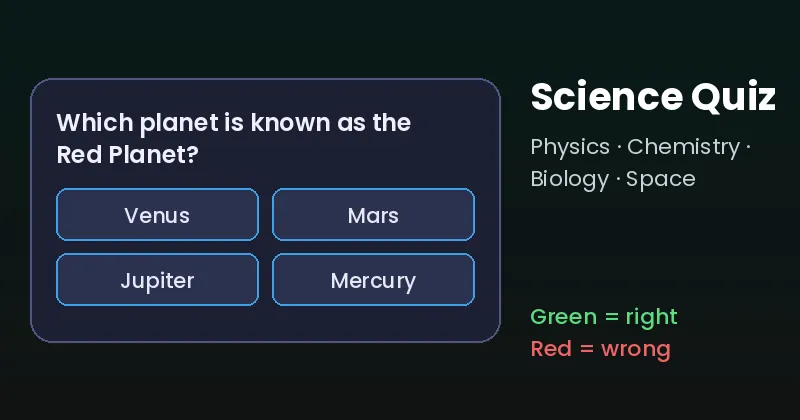 Space Quiz card with a question and four answer buttons